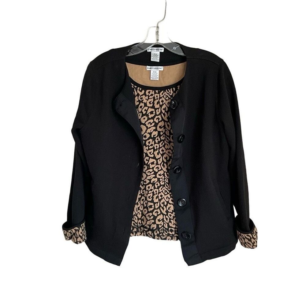 Rebecca Malone Womens Black Cheetah Print Jacket and Top Set Medium